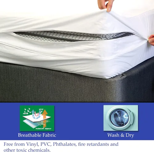 Vista 3 de Mayton Protector de colchón transpirable ultra suave de alta calidad con cremallera y función silenciosa, resistente al agua, tela de alta calidad