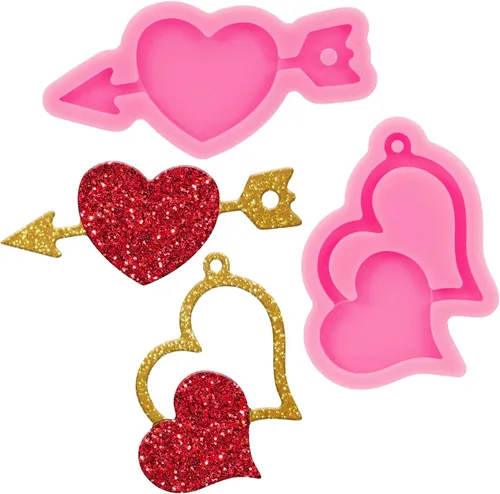Vista 13 de Molde de resina de silicona con forma de corazón para el día de San Valentín, llavero de resina, molde de fundición de resina para joyería
