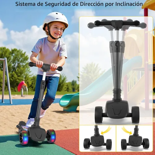 Vista 4 de Electric Scooter for Kids, 80W Motor, 24V 62.4Wh Capacity Battery, Lighted Up Wheel, Adjustable Handlebar Height, Rear Fender Brake, Max Load 110 LBS