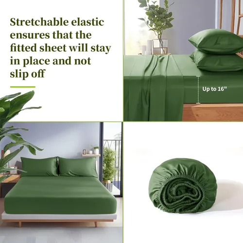 Vista 101 de Shilucheng Sábanas 100% viscosa derivada de bambú, tamaño matrimonial, 4 piezas, ultra refrescantes y sedosas, bolsillo profundo de 16 pulgadas