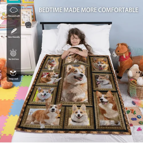 Vista 2 de Corgi Kids - Manta suave y mullida de 40 x 50 pulgadas, multicolor, microfibra, patrón de animales, moderna, ligera, lavable a máquina