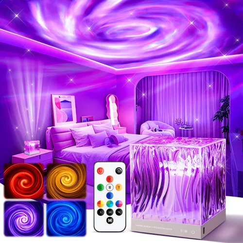 Vista 8 de Lámpara de cristal para dormitorio, 15 luces de habitación de máquina de ruido blanco para dormitorio, proyector de luz nocturna con música