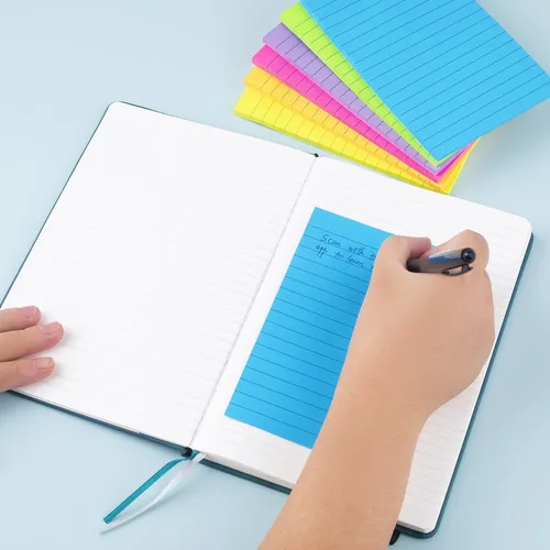 Vista 5 de Notas Adhesivas con Líneas 4X6 pulgadas con Rayas Brillantes, Notas Adhesivas Coloridas con Súper Poder Adhesivo, Blocs de Notas, 45 Hojas/bloc, 6