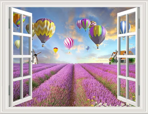 Vista 18 de Pintura autoadhesiva 3D, calcomanías de pared falsas para ventana, isla tropical con palmeras, mural de pared, vista de ventana, decoración de pared