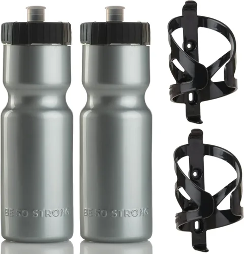 Vista 9 de Bike Water Bottle Holder & Bottle Combo – 2-Pack 22 oz Sports Squeeze Bottles with Pull Top Cap & Easy-Install Bike Cage – Made in USA – 50 Strong