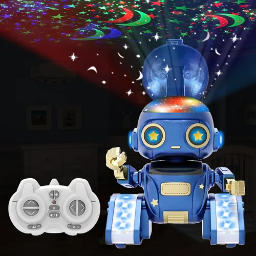 Aikmi Juguetes Robot para Niños de 5-7, Robot Recargable de Control Remoto con Proyector de Luz Nocturna para Niños, Sensor de Gestos, Música,