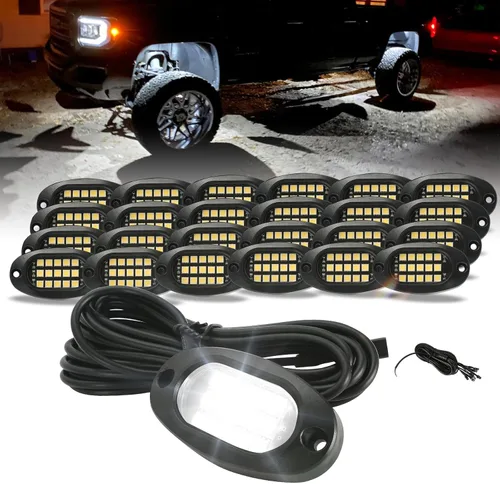 Vista 4 de Winunite - 4 cápsulas de luces de roca blancas 6000K de luz blanca pura con cables de extensión, impermeables IP67 para camiones todoterreno