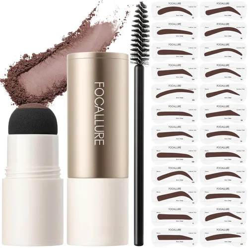 Vista 10 de FOCALLURE Kit de sellos de cejas y plantillas para cejas, 24 formas reutilizables para cejas, polvo de cejas a prueba de sudor, de larga duración