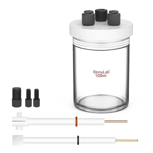 stonylab Kit de celda electrolítica, electrolizador de reactor electrolítico sellado con borosilicato con tapa de PTFE de 5 agujeros, 3.4 fl oz