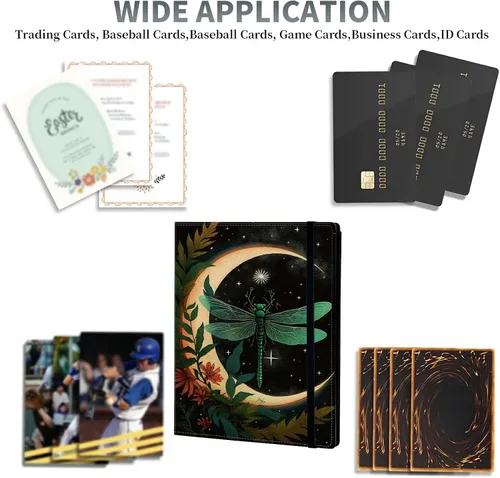 Vista 6 de Carpeta de tarjetas de gato negro y luna, 9 bolsillos para álbum de tarjetas intercambiables, carga lateral, 360 bolsillos, tarjetero de poliuretano
