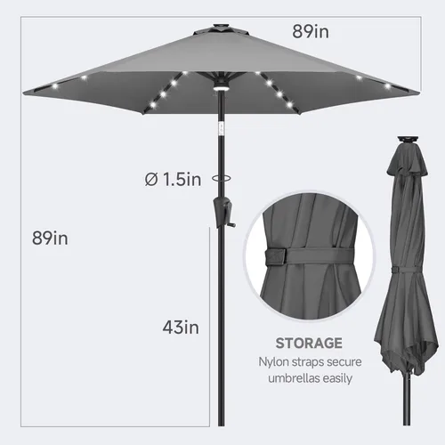 Vista 5 de FLAME&SHADE - Sombrilla para exteriores con alimentación solar de 7.5 pies, con luces LED y función de inclinación, color carbón