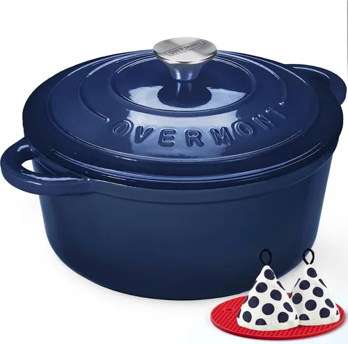 Vista 21 de Overmont - Horno holandés de hierro fundido esmaltado, de 4.5 QT, con tapa, libro de cocina (idioma español no garantizado) y agarraderas de Verde