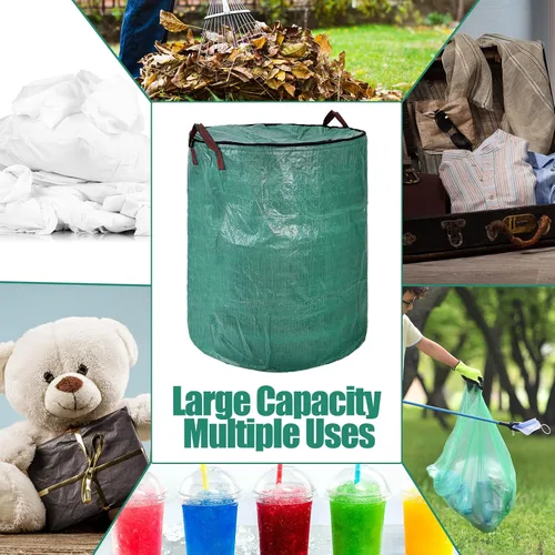 Vista 7 de Kingdder Paquete de 2 bolsas de basura reutilizables de 132 galones con tapa y asa plegables extra grandes para bolsas de césped, contenedores