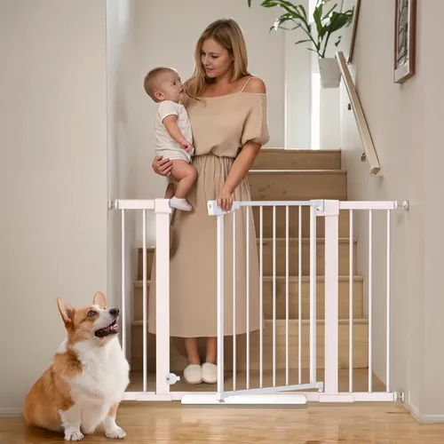 Vista 18 de Puerta de bebé para escaleras, puerta de perro montada a presión de 29.7-40.6 pulgadas, puerta de seguridad de cierre automático para niños