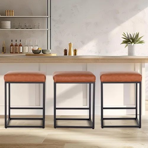 Vista 44 de Juego de 2 taburetes de bar negros para encimera de cocina, taburetes de bar modernos sin espalda de 24 pulgadas, taburetes de bar industriales