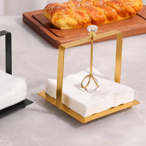 Vista 8 de UPKOCH Metal Napkin Holder for Tabletop, Gold Square Standing Napkin Dispenser with Weighted Arm, Sturdy Metal Tissue Organizer for Kitchen
