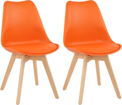 Vista 11 de LSSBOUGHT Sillas de comedor modernas de mediados de siglo, silla auxiliar de plástico con acolchado suave y patas de madera para comedor, sala