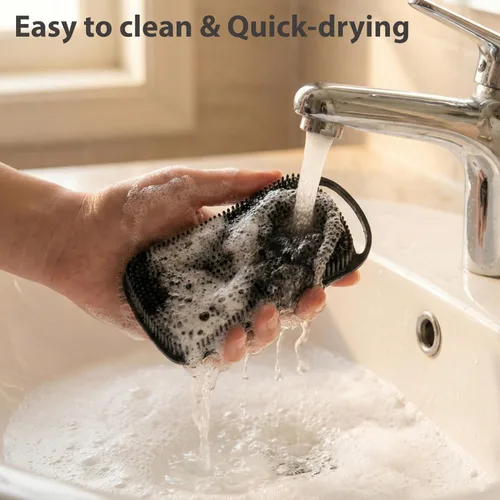 Vista 4 de 2 piezas de cepillo corporal de silicona, cepillo de baño y ducha exfoliante 2 en 1, esponja de loofah de silicona suave para piel sensible