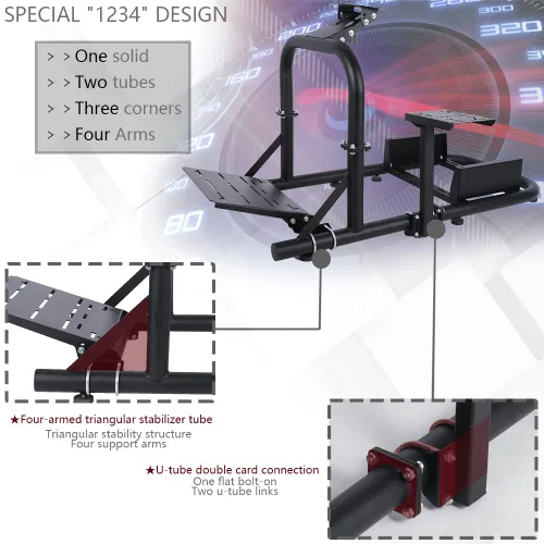 Vista 7 de Marada Racing Simulator Cockpit StandRacing Wheel Stand with Big Round Tube fit Logitech G25 G27 G29 G920 G923 Thrustmaster FanatecSteering Wheel