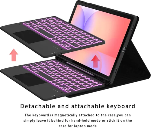 Vista 5 de Funda con teclado retroiluminado de 7 colores para Samsung Galaxy Tab S10 Lite/S9 FE/S10 FE 5G 10.9 pulgadas/Tab S9 de 11 pulgadas con soporte
