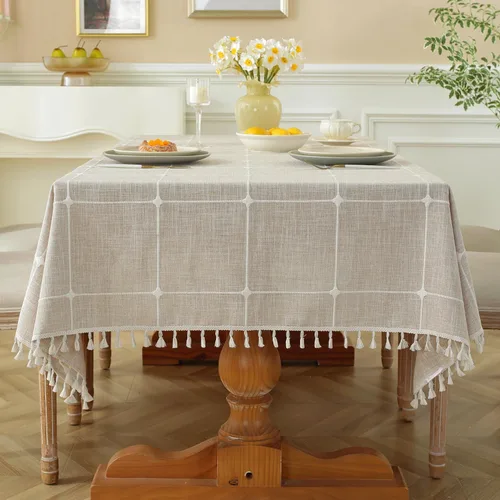 Vista 8 de Laolitou - Mantel para mesa de comedor, mantel rústico estilo de granja para cocina y mesa auxiliar, tela de lino de algodón, manteles rectangulares