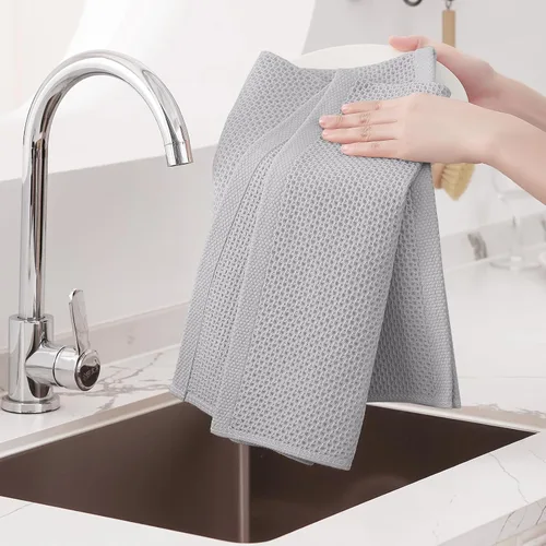 Vista 385 de Homaxy Paños de cocina de 100% algodón con tejido de gofre, ultra suaves, absorbentes, de secado rápido, 12 x 12 pulgadas, paquete de 6, amarillo