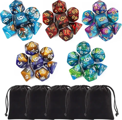 Vista 22 de CiaraQ Juego de dados poliédricos – Dados de juego de rol DND para juegos de mesa RPG de Dungeons and Dragons, multicolor, 42 piezas