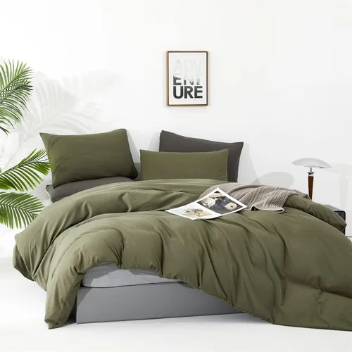 Vista 401 de CLOTHKNOW Juego de edredón de 3 piezas a cuadros color beige óxido, tamaño Full, juego de ropa de cama de cuadros edredón terracota con 2 fundas