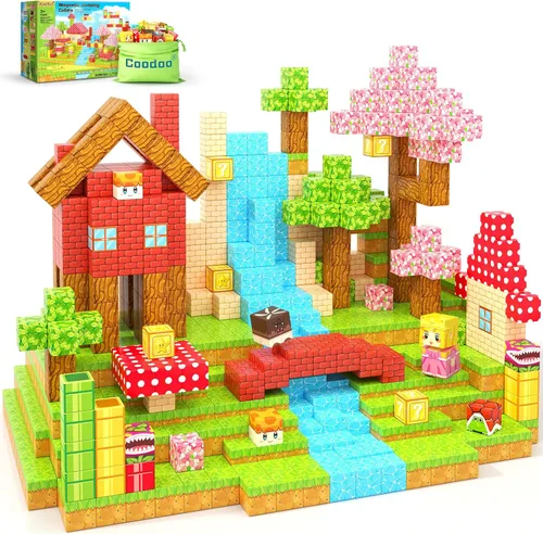 Vista 12 de Bloques magnéticos – Build Mine Magnet World Magic Portal Set, azulejos magnéticos, bloques de construcción, juguete STEM sensorial al aire libre