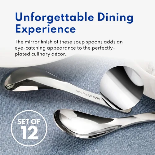 Vista 4 de New Star Foodservice 1029062 - Cucharas de sopa de acero inoxidable extra resistentes 18/10, juego de 12