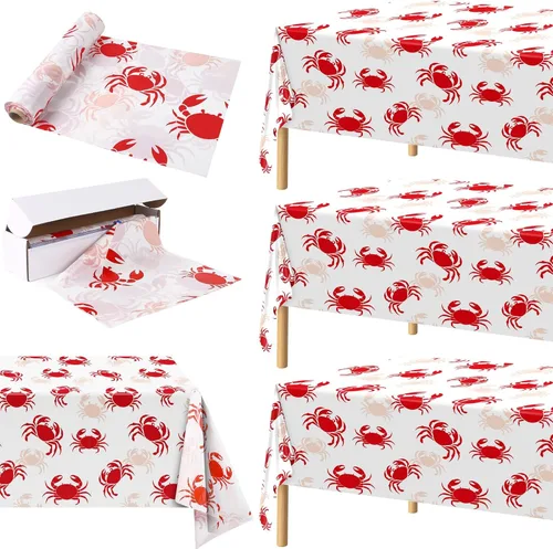 Vista 23 de Kochorie Rollo de Mantel de Copos de Nieve Rojo de 100 Pies x 54 Pulgadas con Caja Cortadora, Cubierta de Mesa Impresa con Copos de Nieve Temática