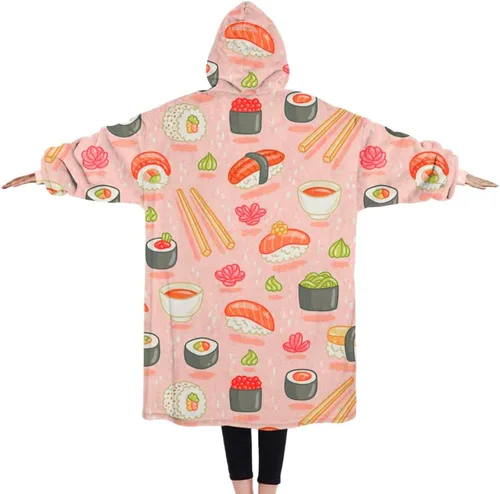 Vista 2 de Wearable Oversized Blanket,Sherpa Blanket Hoodie with Super Pockets,Super Warm Fuzzy Pullover for Women & Men