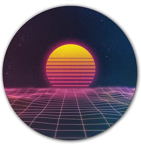 Vista 2 de DJ Synthwave 1980 Sun #1 - Almohadilla de vinilo para rascar, 1200, 12 pulgadas, alfombrilla giratoria para DJ, 1