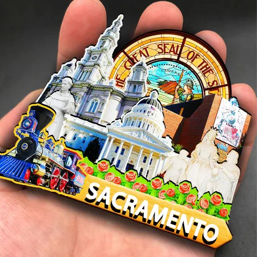 Vista 4 de Imán de madera de Sacramento de Estados Unidos 3D para nevera, recuerdos coleccionables, regalos, decoraciones hechas a mano, 2