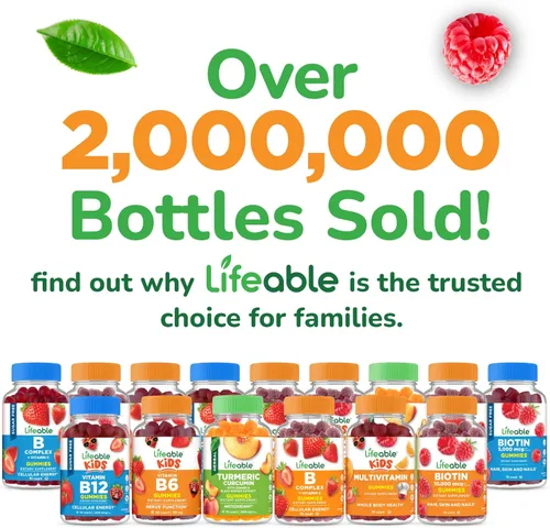 Vista 6 de Lifeable Curcumina de cúrcuma y jengibre para niños, con extracto de pimienta negra, suplemento de gomitas de sabor natural de gran sabor