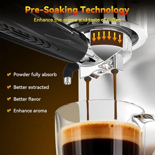 Vista 5 de Espresso Machine 20 Bar, Stainless Steel Espresso Maker with Steam Milk Frother,Expresso Machine for Home Temperature Control and LED Display