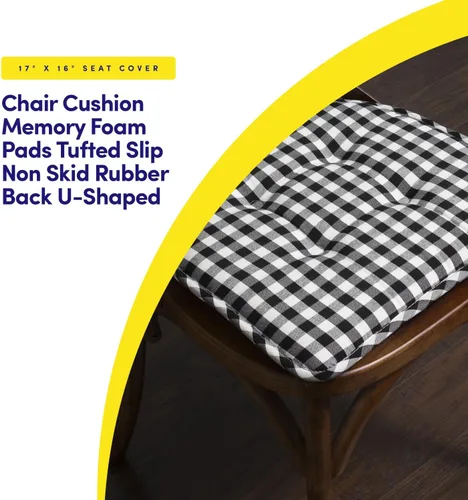 Vista 3 de Sweet Home Collection - Cojín de espuma viscoelástica para silla con capitoné, antideslizante, en forma de U, de 17 x 16 pulgadas, a cuadros Cuadros
