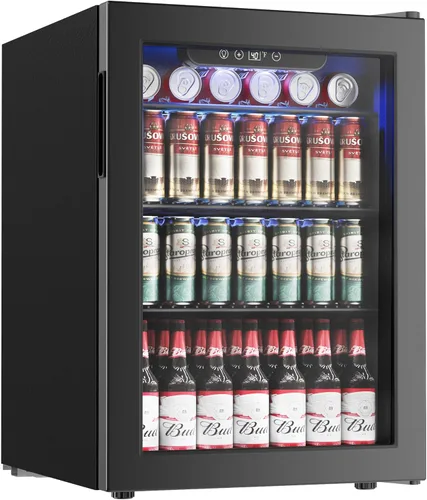 Vista 11 de Icyglee Refrigerador de bebidas para 48 latas, Mini refrigerador con puerta de vidrio con estantes ajustables, Refrigerador de bebidas independiente