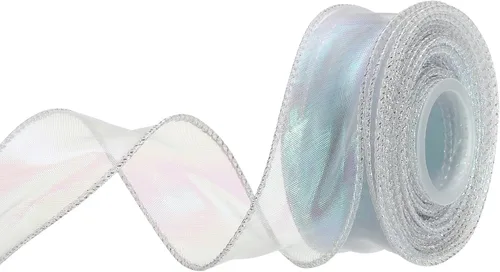 Vista 30 de MECCANIXITY Cinta de Organza Transparente con Alambre Brillante de 1 1/2" de Ancho, Cintas de Gasa Iridiscente con Brillo Pastel, 10 Yardas, Morado