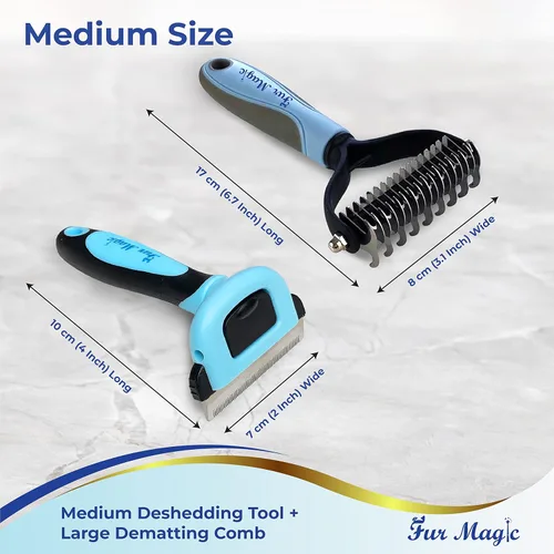 Vista 6 de Fur Magic Herramienta de deshedding mediano y peine de desenmascaramiento – Cepillos de aseo para perros, gatos, caballos – Reduce