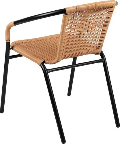 Vista 8 de Flash Furniture Lila Paquete de 2 Sillas Apilables de Ratán Beige para Restaurante Interior-Exterior