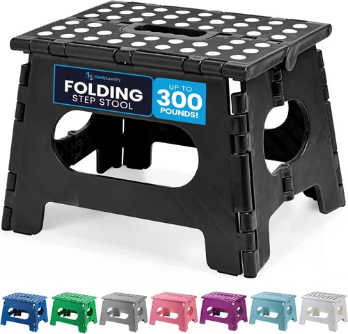 Vista 29 de Handy Laundry Taburete plegable ligero, lo suficientemente resistente como para apoyar a adultos y lo suficientemente seguro para niños, se abre Rosa