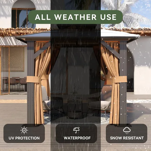 Vista 5 de Aoxun - Gazebo con techo rígido para jardines, patios con cemento o césped, pabellón permanente de policarbonato con doble techo, marco de aluminio