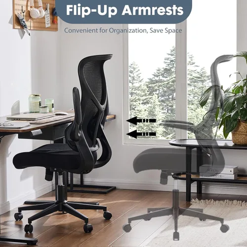 Vista 4 de DUMOS Silla de oficina ergonómica, cómoda silla de escritorio con respaldo alto con ruedas para adultos, brazos abatibles giratorios enrollables