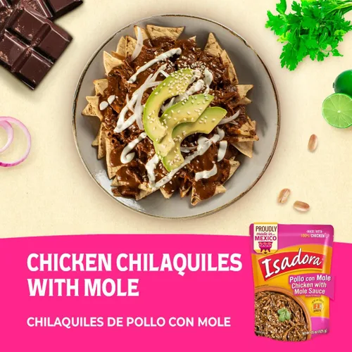 Vista 3 de Isadora Pollo con Mole 15 oz totalmente cocido, listo para comer, no necesita refrigeración. Sin gluten, comida mexicana, hecho con 100% pollo.