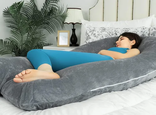 Vista 5 de QUEEN ROSE Almohadas de embarazo para dormir, almohada corporal en forma de U para el embarazo, almohada de maternidad de 65 pulgadas para mujeres