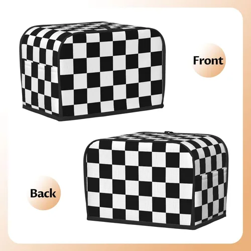 Vista 3 de Funda para máquina de pan de 2 rebanadas de color blanco y negro con bolsillos, cubierta para tostadora, protección de huellas dactilares, lavable a