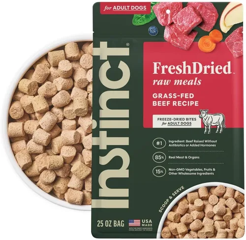 Vista 10 de Instinct Comidas crudas liofilizadas, alimento seco natural para perros, sin granos, carne de res real, bolsa de 3 onzas