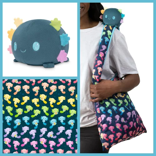 Vista 2 de TeeTurtle - Bolso de peluche - Axolotl azul + arcoíris - De los creadores del peluche de pulpo reversible original - ¡Lleva a tu amigo de peluche a