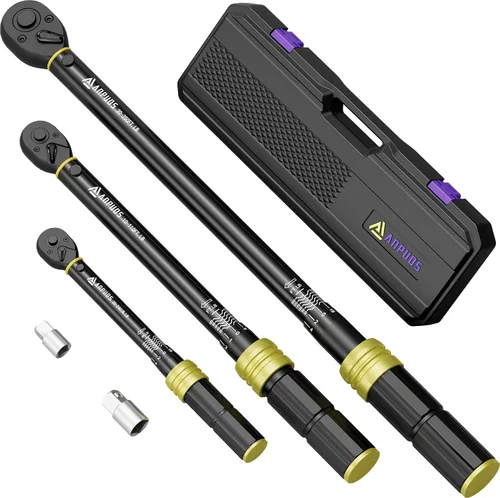 Vista 12 de ANPUDS Llave dinamométrica de clic de 3/8 de pulgada, 5-45 pies-libras/6.8-61 Nm, de doble dirección, aluminio ligero, 72 dientes, llave